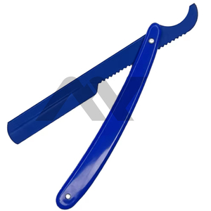Mango de plástico de acero inoxidable, hoja de Color azul turco, soporte para maquinilla de afeitar de peluquero, cuchillo plegable de peluquero de borde recto, uso Unisex - Product Image 1