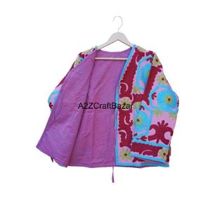 A2ZCraftBazar New Suzani Knitted Women's Slim-Fit V-neck Floral Bomber Jacket Regular Length Ruffles Hand Embroidered - Product Image 4