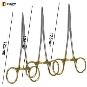 Pinzas Hemostáticas con Mango Dorado, Totalmente Dentadas, de Acero Inoxidable, Kit de Sutura con Bloqueo, Juego de Instrumentos de Alta Calidad con Certificación CE, Manual - Product Image 6