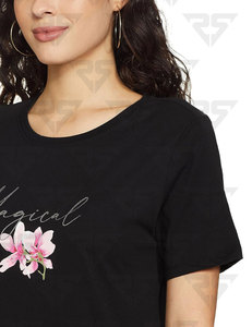 T-shirt long en coton coupe décontractée pour femmes OEM T-shirts à col en V imprimés et brodés avec logo personnalisé pour femmes - Product Image 4