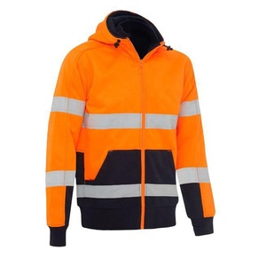 Mens Hi Vis Safety Fleece Hoodie Two Tone Fluorescent <b>Zip</b> up Sweatshirt Reflective Printing Workwear Custom Logo - Product Image 1