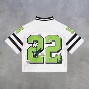 Camiseta corta personalizada de fabricante, camiseta cuadrada, camiseta de fútbol con letras de fútbol, camiseta de malla transpirable con cuello en V de gran tamaño para hombre - Product Image 4