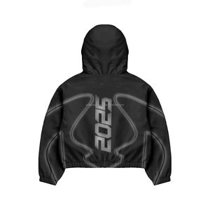 French Terry <b>Zip</b> <b>up</b> Distressed <b>Hoodie</b> Manufacturer Acid Wash Sweatsuit Patch Applique Embroidered <b>Cropped</b> <b>Hoodie</b> Women Tracksuit - Product Image 3