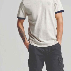 Logo personnalisé col rond sport t-shirts blanc sonnerie T-shirt à manches courtes coton contraste col hommes sonnerie t-shirts - Product Image 3