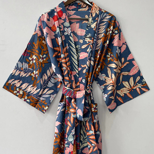 Kimono en coton imprimé bloc à la main, peignoir de nuit de style indien/maillot de bain/robe de chambre d'hiver thermique 100% coton ODM approvisionnement - Product Image 1
