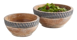 Ensemble de vente chaude de 2 grands bols à salade en bois de manguier approvisionnement direct d'usine pour un usage domestique pour servir de la nourriture ou de la décoration - Product Image 5