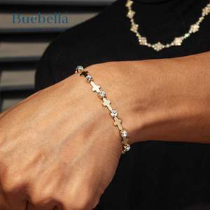6mm 18K Gold and 925 Sterling Silver Plated Round Brilliant Cut Moissanite Cross Chain & Link Hiphop Bracelet <b>for</b> <b>Men</b> - Product Image 2