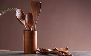 100% Natural Teak Wood Kitchen Utensils Set Nonstick Cooking Utensils Including <b>Spatula</b> and Spoons <b>Wooden</b> Cookware - Product Image 5