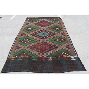 Tapis turc vintage 5,7 x 10,3 pieds, grand tapis, tapis abstrait vert Kilim - Product Image 1