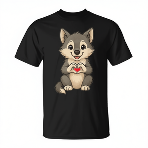 T-shirt con motivo lupo dolce e simbolo a cuore per scopi promozionali - Product Image 2
