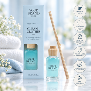 Diffuseur de parfum pour vêtements Clean Clothes en flacon de 45 ml, marque privée |   Parfum d'ambiance frais et propre pour la maison |   Fabricant OEM Espagne - Product Image 1