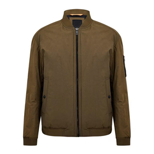 Blouson d'aviateur décontracté coupe ajustée pour hommes Manteau uni à fermeture éclair et col montant fin en toile pour le printemps et l'automne - Product Image 1