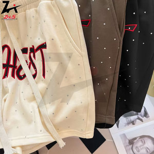 Shorts décontractés de style urbain avec patch diamant, logo brodé, coupe ample, cordon de serrage, pour hommes et femmes, élégants pour l'été - Product Image 3