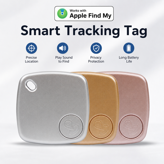 MFi Certified Smart Tracker Works with Apple Find My Metal Texture Wireless Tag Waterproof Bluetooth Locator Pet Key