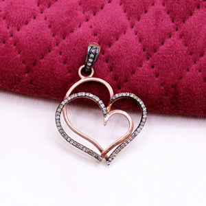 14k Rose <b>Gold</b> Plated Double <b>Heart</b> Natural Diamond Pendant <b>Necklace</b> For Women Handmade Jewelry For Wholesale - Product Image 6