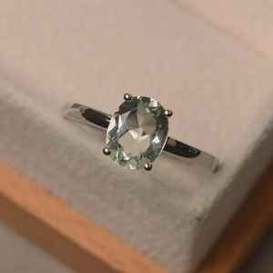 Bague en améthyste verte, pierre précieuse, argent sterling 925, bijoux faits à la main, cadeau de naissance de février pour femmes - Product Image 3