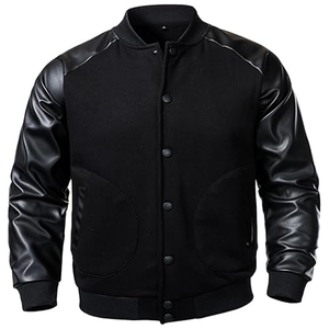 แจ็กเก็ตขนสัตว์ตามสั่งแขนเสื้อหนังแท้เสื้อแจ็คเก็ตบอมเบอร์ปักลายตัวอักษรวิทยาลัย - Product Image 2