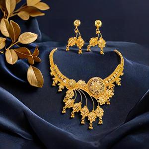 Conjunto de pendientes de collar de la mejor calidad 100% con juego de pendientes de collar de estilo moderno chapado en oro de 22 quilates a la venta por exportadores - Product Image 1