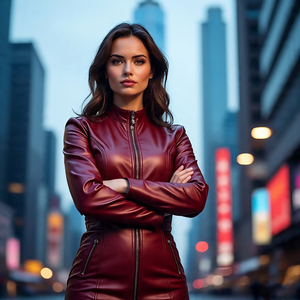 High Street Outdoor Ladies Letterman Chaqueta de cuero acolchada y acolchada con abrigo de punto de algodón - Product Image 4