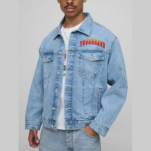 Veste en jean baggy lavée personnalisée pour hommes grande taille veste en jean décontractée à la mode manteau en jean de cowboy personnalisé avec logo imprimé DTF - Product Image 1