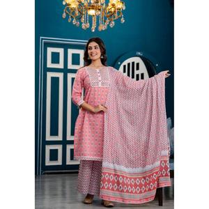 Vestido indio y pakistaní estilo Anarkali con lentejuelas y estampado floral rosa para mujer, con palazzos y dupatta. - Product Image 1