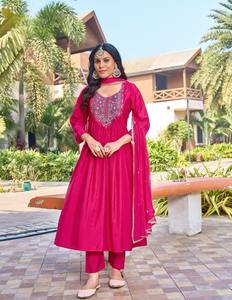 Última colección Viscos bordados pesados seda romana Salwar Kameez para adultos ropa de fiesta Kurtis con Chinon Sequence Work - Product Image 4