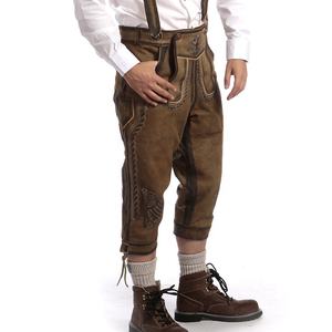 กางเกงหนังบาวาเรียนสำหรับเทศกาลอ็อกโทเบอร์เฟสต์ พร้อมสายรัดเข่าและผ้าแคนวาสปักลาย แห้งเร็ว ระบายอากาศได้ดี กางเกงเลเดอร์โฮเซินสำหรับผู้ชาย - Product Image 6