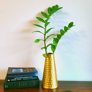 Glossy Gold Polished Hammered Iron Coastal <b>Flower</b> Vase Luxury Home Decor Tabletop Accent - Product Image 2