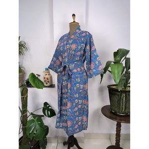 Kimono de Algodón Boho Hausrobe Mid Night Blossom, Estampado a Mano, Lujoso, para Vacaciones de Verano en la Playa, 1 Pieza - Product Image 5