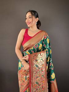 Diseñador indio New Saree Patola Weaving Concepts largo con contraste Weaving Border Design Sari para mujeres indias Ropa de boda - Product Image 2