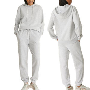 Sudadera con capucha de algodón de color sólido al por mayor con logotipo personalizado, conjunto de chándal para mujer, chándal - Product Image 5