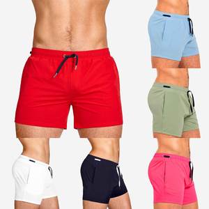 Pantalones cortos de yoga y fitness para hombre, estilo callejero, algodón sólido, poliéster, cordón personalizado, cintura, gimnasio, ropa de ejercicio, teñido liso - Product Image 3