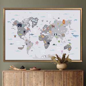 ของตกแต่งผนังสำหรับเด็ก - ภาพพิมพ์แผนที่เพื่อการศึกษาบนผ้าใบสำหรับเด็ก,1P:กรอบสีทอง - Product Image 1