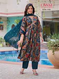 Prix de gros Vêtements de créateurs indiens pakistanais Alia Cut Kurti Duppata Premium Chanderi Modal Foil Print pour Eid Special - Product Image 3
