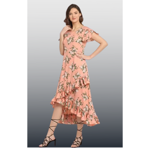 Robe à volants haut-bas florale de luxe UNITY pour femmes, tissu en crêpe doux et léger - Product Image 3