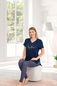 Pyjama en viscose turque doux, élégant et à motifs pour femmes, vêtements de nuit de haute qualité, textile turc respirant et confortable, ensemble de vêtements de nuit - Product Image 3