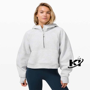 Trou de pouce pour femmes nouveau Style veste à capuche légère demi-fermeture éclair pour femmes douce et naturellement respirante pour l'hiver - Product Image 6
