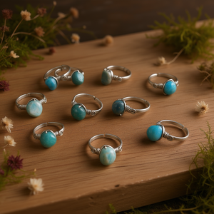 Silver Plated Artisan Fashion <b>Rings</b> with Unique Natural Stone Accents for Retail Sales - Product Image 3