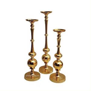 Lot de 3 bougeoirs pilier en aluminium plaqué argent et or pour décoration de table de mariage et de noël - Product Image 5