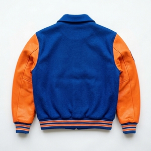Chaqueta de lana azul real y naranja para hombre con cremallera, logotipo bordado personalizado, cuello y puños de punto acanalado, estilo urbano, fabricante mayorista - Product Image 2