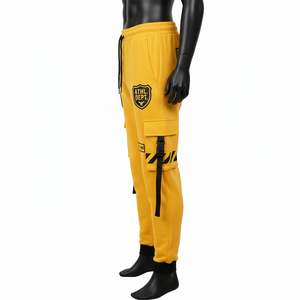 Pantalones Jogger Premium para Hombre, 320GSM, Felpa, Paneles Cargo Amarillos, Tela Suave y Elástica, con Logotipo Personalizado por Transferencia Térmica, Lavados - Product Image 2