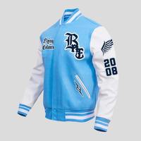 Jaket Varsity Kulit Lengan Panjang Model Letterman untuk Pelajar & Tim, dengan Kain Wol dan Bordir Chenille