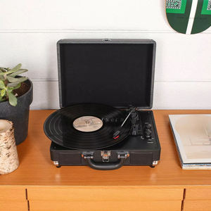 Valise vinyle personnalisée pour <span class=keywords><strong>enregistreur</strong></span> à platine vinyle Valise elliptique en cuir PU à dents bleues Boîte de tourne-disque - Product Image 5