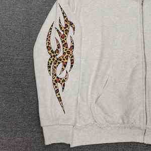 Sudadera Corta con Cremallera Personalizada, Estampado Digital de Leopardo, Corte Holgado, Estilo Desgastado para Hombre - Product Image 6