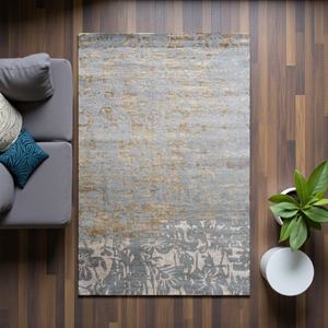 Alfombra de Lana Anudada a Mano de Primera Calidad |   Patrón Geométrico |   Alfombra Moderna Azul Beige |   Alfombra Antideslizante Ecológica de Pelo Medio - Product Image 2