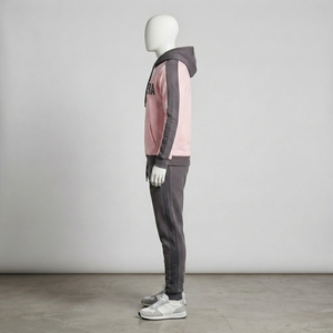 Conjunto Deportivo para Hombre, Sudadera con Capucha Rosa y Gris, Mangas con Rayas en Contraste, Pantalones Deportivos, Ropa Deportiva Informal para Gimnasio y Entrenamiento - Product Image 2