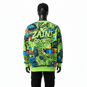 Sudadera Extra Grande para Hombre, 320 GSM, Algodón Pesado, Felpa de Poliéster, Sensación Suave, Estampado de Grafiti, Color Neón, Logotipo Personalizado, Sudaderas Básicas - Product Image 2