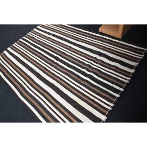 Tapis en laine beige marron moderne 5x6,7 pieds Patchwork turc Tapis de salon tissé à plat avec support en latex pour les décorations - Product Image 4