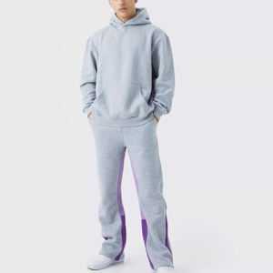 Survêtement deux pièces en coton 100% polaire de haute qualité pour hommes, imprimé personnalisé, pull-over uni, sweat-shirt, pantalon évasé, hiver surdimensionné - Product Image 1