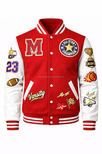 Blouson aviateur en cuir brodé pour homme avec broderie intégrale au dos, écussons personnalisés avec nom et numéro d'équipe, col montant, séchage rapide - Product Image 3